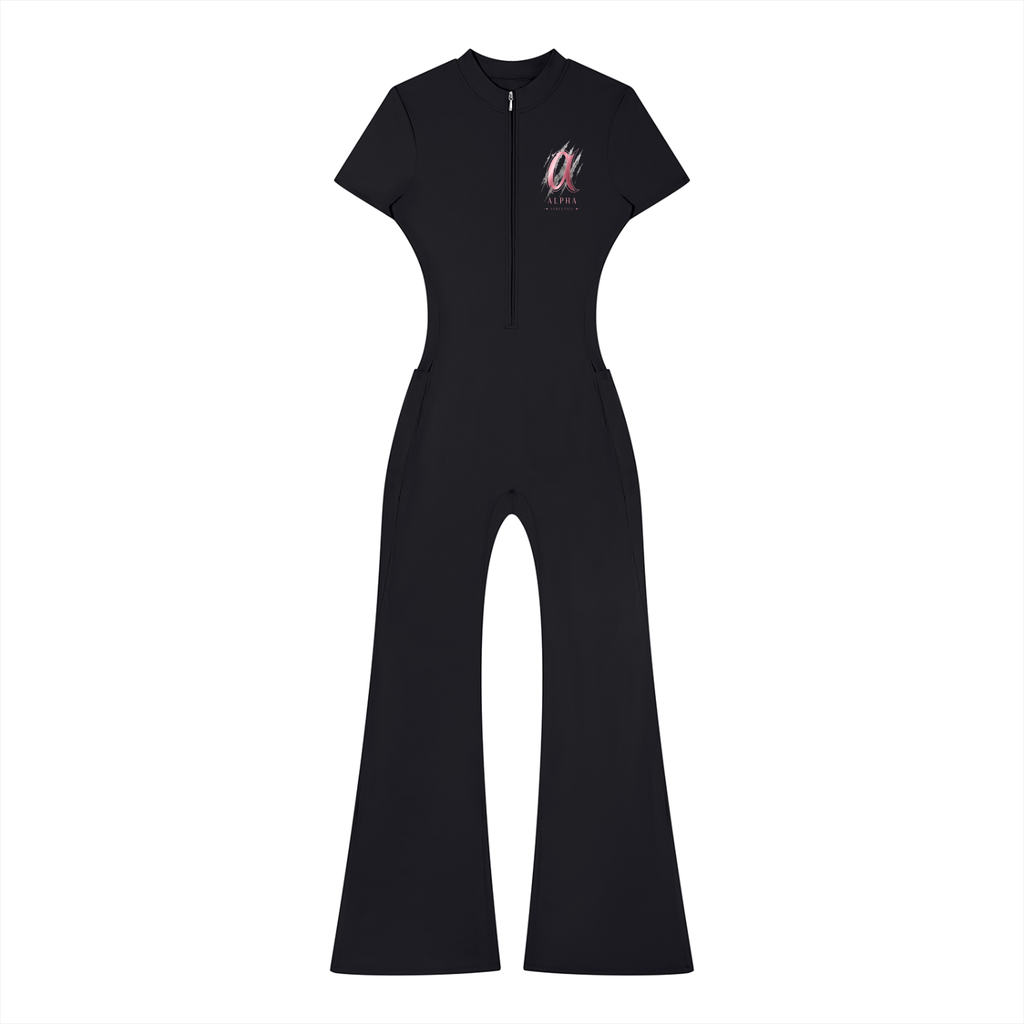 Women’s Tight Flared Leg Quarter-Zip Jumpsuit